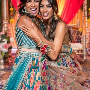 Vibrant Teal and Gold Wedding Dress